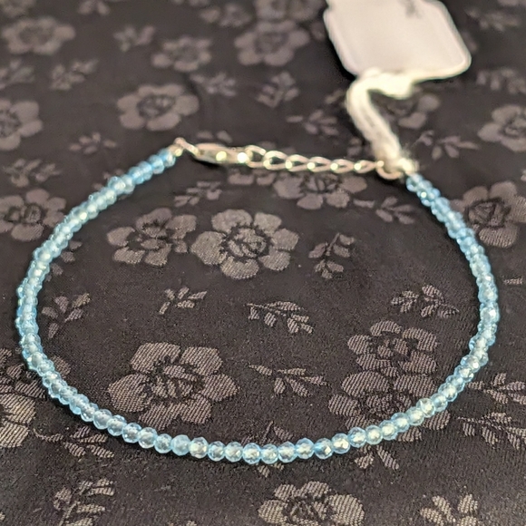 925 Sterling Silver Jewelry - Delicate Genuine Sky Blue Topaz 2 mm Faceted Beaded Bracelet 925 Sterling Silver